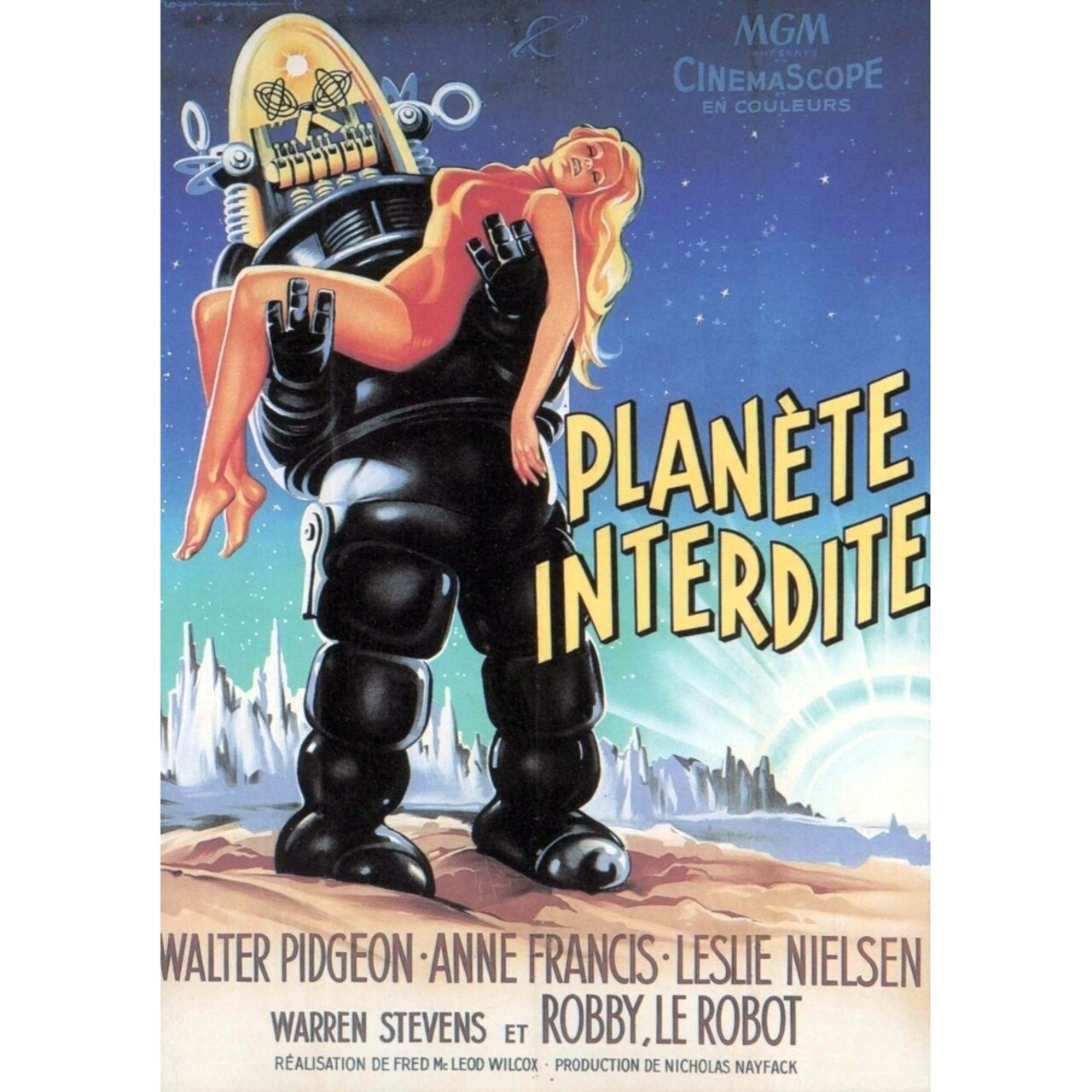 Posterazzi Forbidden Planet Robby The Robot Holding Anne Francis On French Poster Art 1956. Movie Poster Masterprint